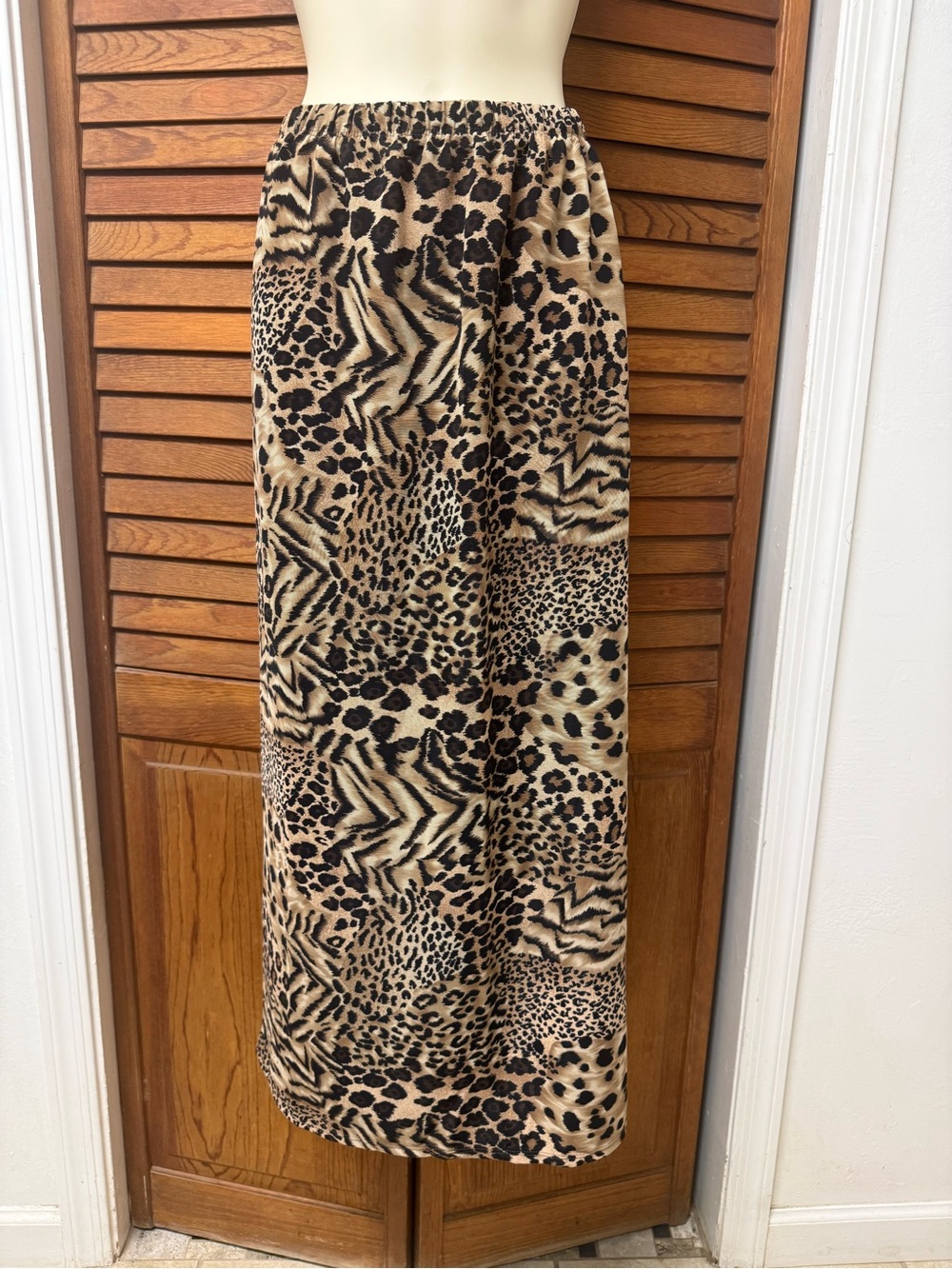 Susan Graver Animal Print Maxi Skirt in Tan and Black